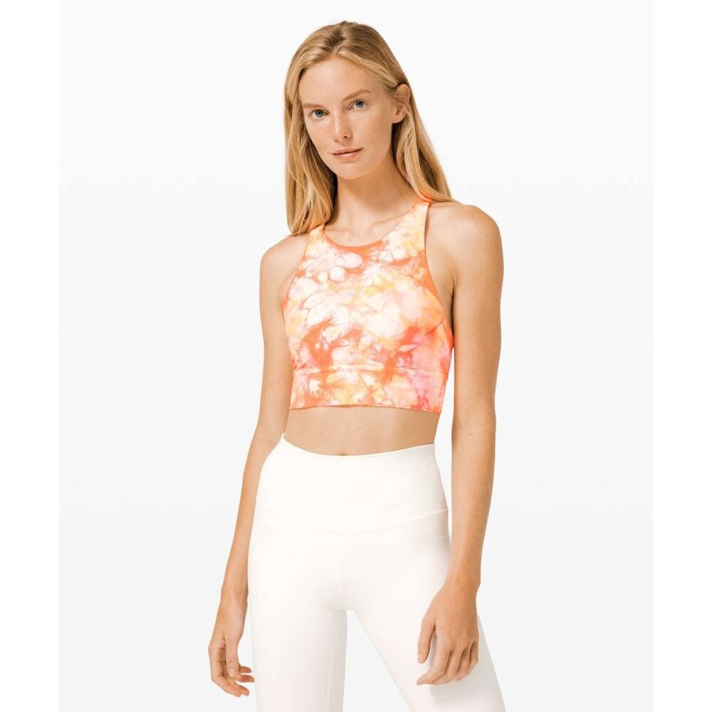 Lululemon Energy Bra High Neck Long Line Shibori Grapefruit Florid Orange 12